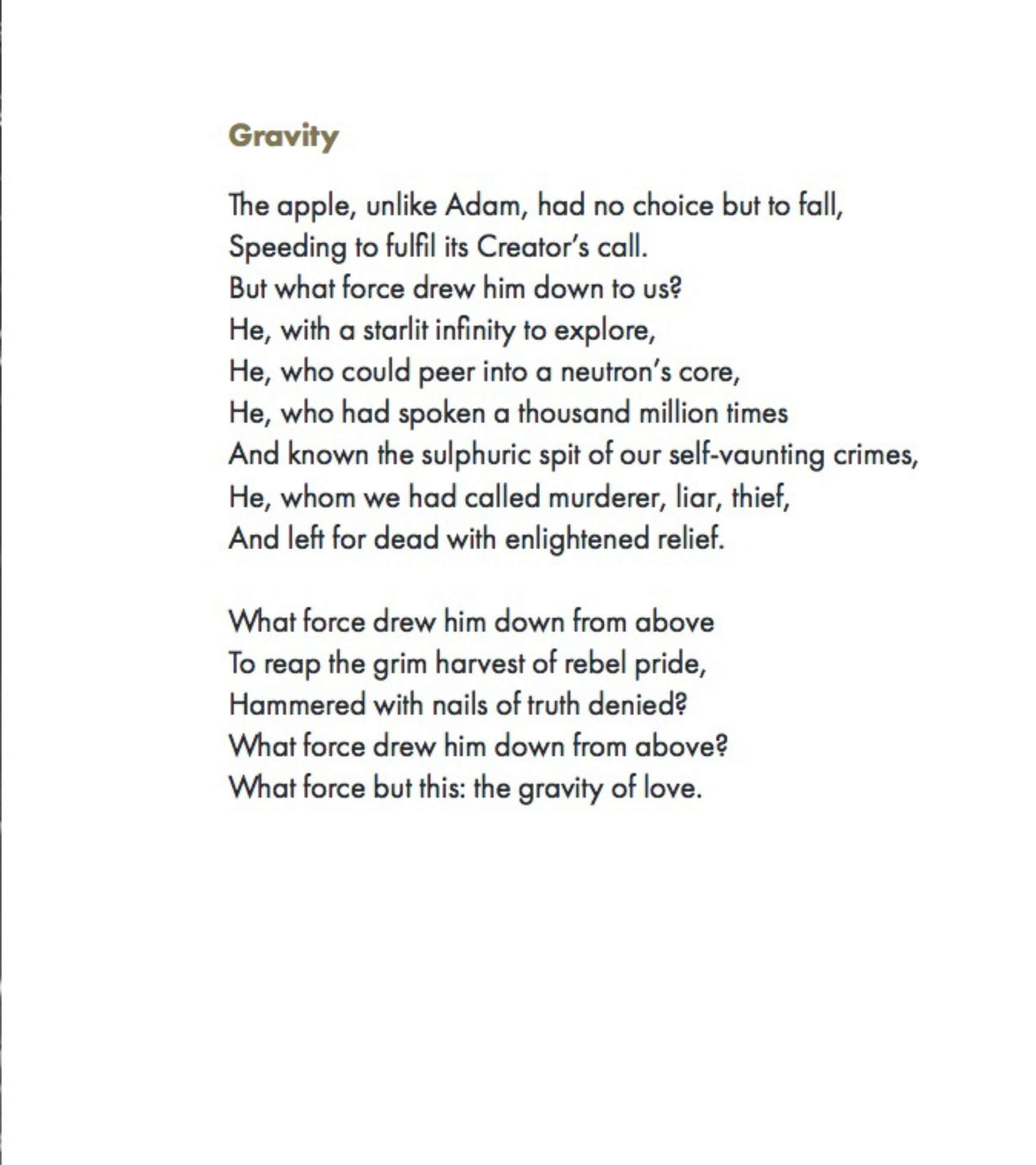 Christianity Advent week 1 - Gravity poem